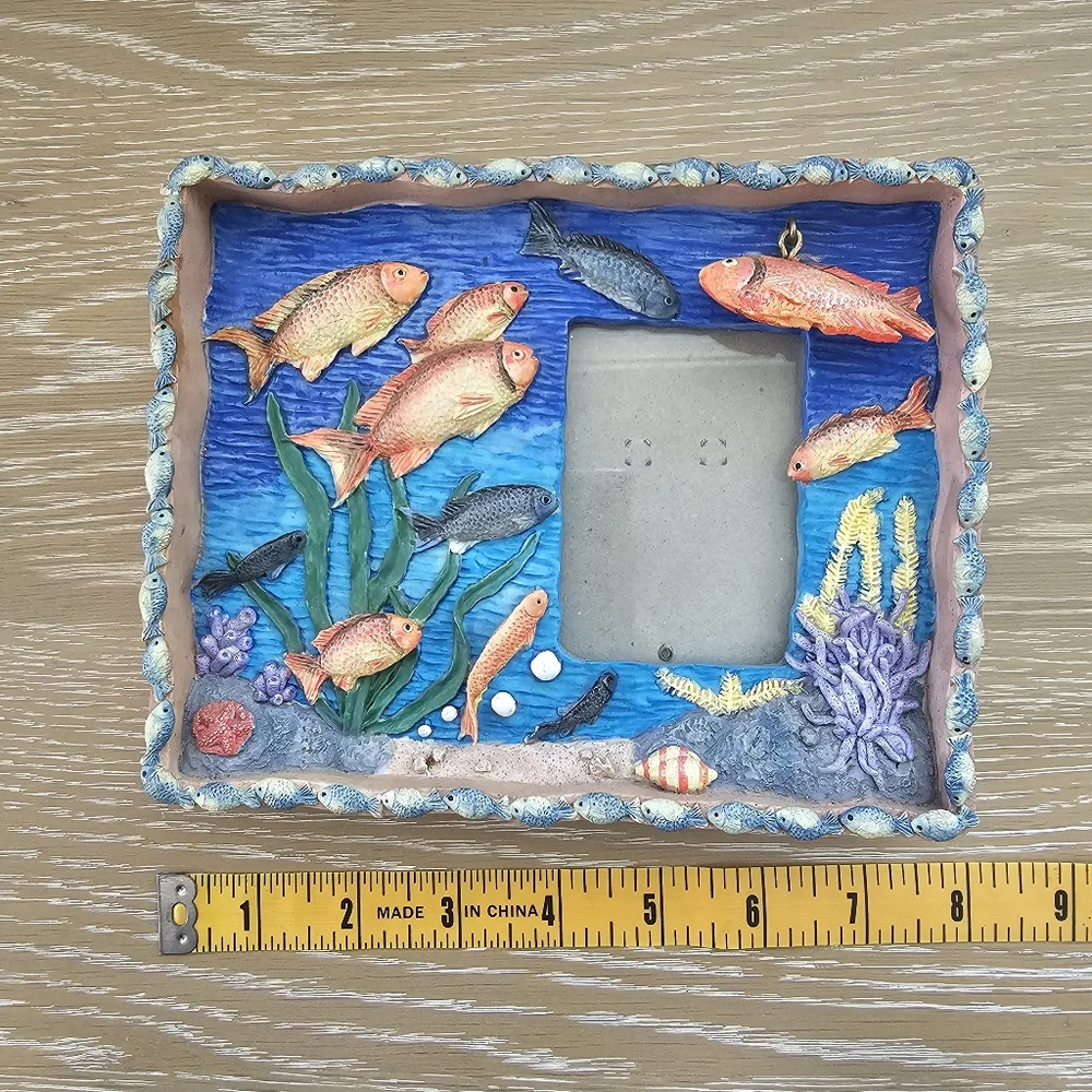 Vintage 3D Tropical Fish Coral Reef Picture Frame - Coastal Kitsch Nautical Deco